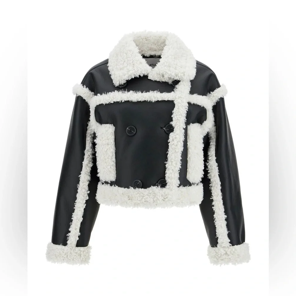 Stand Studio Women's Black & Off-white Kristy Faux-shearling Jacket size medium